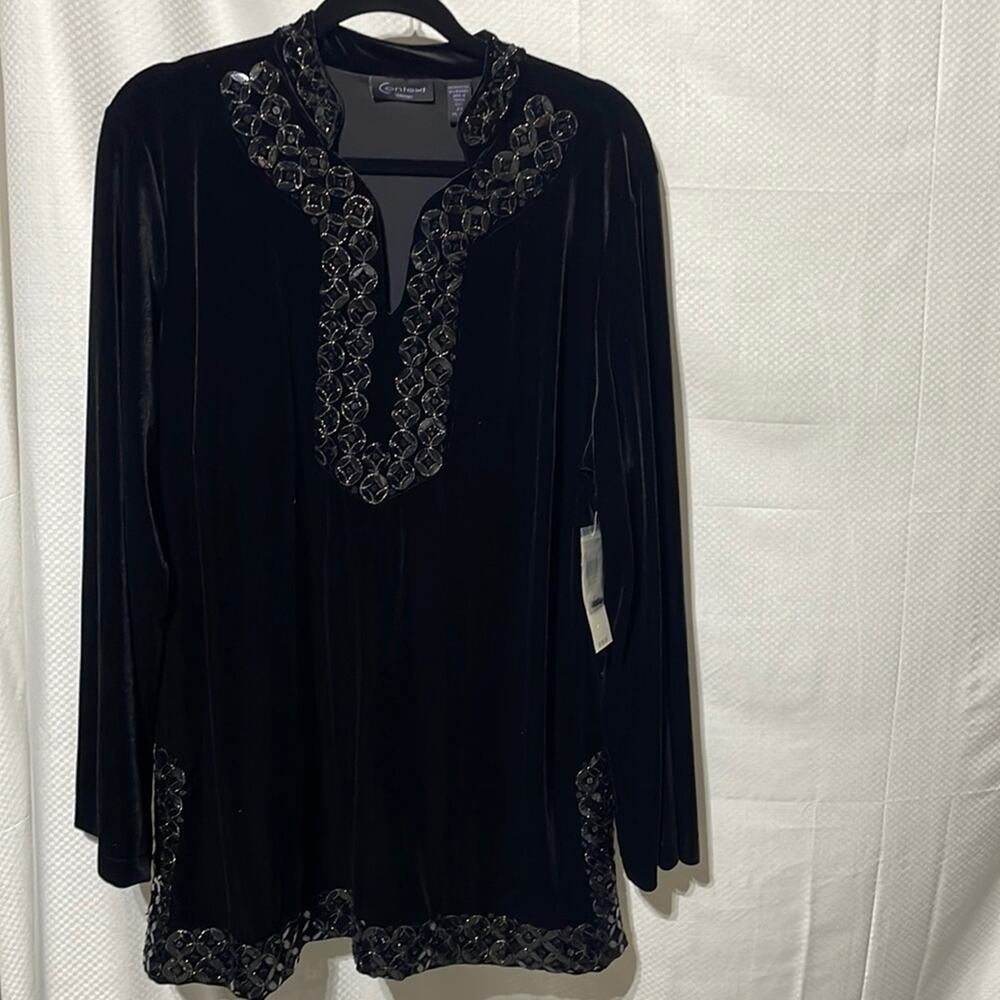 Context 2x black velvet tunic mirror sequined stretch top wide sleeve nwt